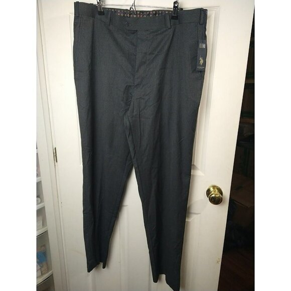 Us Polo Assn. Men's Black Grey Blue Stripe Flat Front Dress Pants. Size 38X32 - Picture 1 of 14